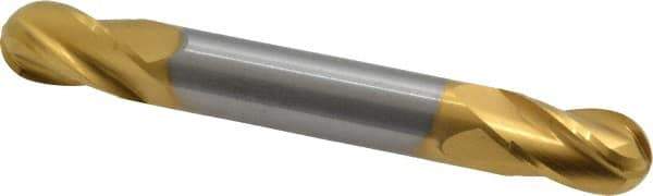 Hertel - 3/8" Diam, 1/2" LOC, 4 Flute Solid Carbide Ball End Mill - TiN Finish, Double End, 3" OAL, 3/8" Shank Diam - Eagle Tool & Supply