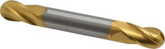 Hertel - 3/8" Diam, 1/2" LOC, 4 Flute Solid Carbide Ball End Mill - TiN Finish, Double End, 3" OAL, 3/8" Shank Diam - Eagle Tool & Supply