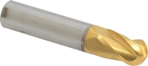 Hertel - 3/8" Diam, 5/8" LOC, 4 Flute Solid Carbide Ball End Mill - TiN Finish, Single End, 2" OAL, 3/8" Shank Diam - Eagle Tool & Supply