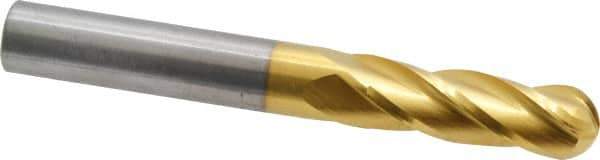 Hertel - 3/8" Diam, 1-1/8" LOC, 4 Flute Solid Carbide Ball End Mill - TiN Finish, Single End, 3" OAL, 3/8" Shank Diam - Eagle Tool & Supply