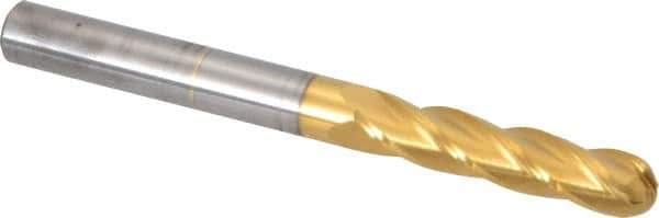 Hertel - 3/8" Diam, 1-3/4" LOC, 4 Flute Solid Carbide Ball End Mill - TiN Finish, Single End, 4" OAL, 3/8" Shank Diam - Eagle Tool & Supply