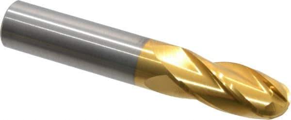 Hertel - 1/2" Diam, 1" LOC, 4 Flute Solid Carbide Ball End Mill - TiN Finish, Single End, 3" OAL, 1/2" Shank Diam - Eagle Tool & Supply