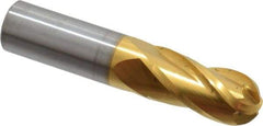 Hertel - 1/2" Diam, 1" LOC, 4 Flute Solid Carbide Ball End Mill - TiN Finish, Single End, 2-1/2" OAL, 1/2" Shank Diam - Eagle Tool & Supply