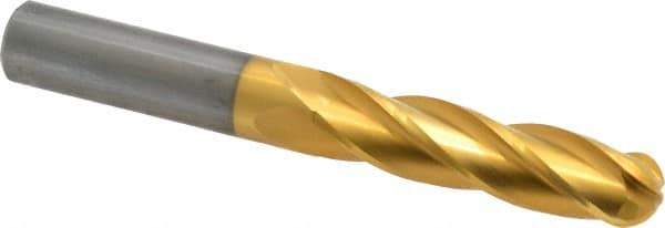 Hertel - 1/2" Diam, 2" LOC, 4 Flute Solid Carbide Ball End Mill - TiN Finish, Single End, 4" OAL, 1/2" Shank Diam - Eagle Tool & Supply