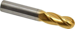 Hertel - 9/16" Diam, 1-1/4" LOC, 4 Flute Solid Carbide Ball End Mill - TiN Finish, Single End, 3-1/2" OAL, 9/16" Shank Diam - Eagle Tool & Supply