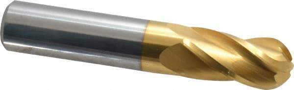 Hertel - 5/8" Diam, 1-1/4" LOC, 4 Flute Solid Carbide Ball End Mill - TiN Finish, Single End, 3-1/2" OAL, 5/8" Shank Diam - Eagle Tool & Supply