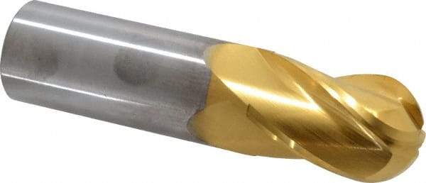 Hertel - 1" Diam, 1-1/2" LOC, 4 Flute Solid Carbide Ball End Mill - TiN Finish, Single End, 4" OAL, 1" Shank Diam - Eagle Tool & Supply