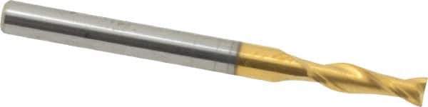 Hertel - 7/64", 3/8" LOC, 1/8" Shank Diam, 1-1/2" OAL, 2 Flute, Solid Carbide Square End Mill - Single End, TiN Finish, Spiral Flute, 30° Helix, Centercutting, Right Hand Cut - Eagle Tool & Supply