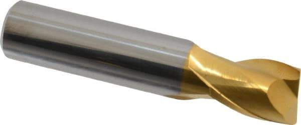 Hertel - 1/2", 5/8" LOC, 1/2" Shank Diam, 2-1/2" OAL, 2 Flute, Solid Carbide Square End Mill - Single End, TiN Finish, Spiral Flute, 30° Helix, Centercutting, Right Hand Cut - Eagle Tool & Supply