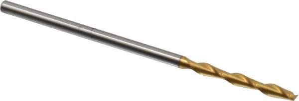 Hertel - 1/8", 1" LOC, 1/8" Shank Diam, 3" OAL, 2 Flute, Solid Carbide Square End Mill - Single End, TiN Finish, Spiral Flute, 30° Helix, Centercutting, Right Hand Cut - Eagle Tool & Supply