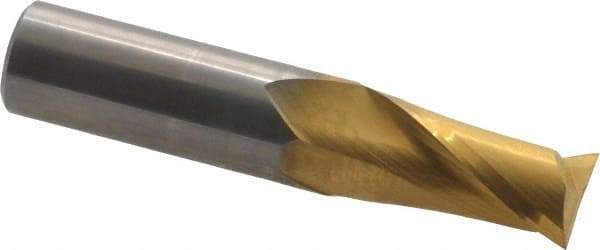 Hertel - 1/2", 1" LOC, 1/2" Shank Diam, 2-1/2" OAL, 2 Flute, Solid Carbide Square End Mill - Single End, TiN Finish, Spiral Flute, 30° Helix, Centercutting, Right Hand Cut - Eagle Tool & Supply