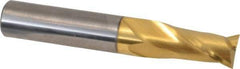 Hertel - 9/16", 1-1/4" LOC, 9/16" Shank Diam, 3-1/2" OAL, 2 Flute, Solid Carbide Square End Mill - Single End, TiN Finish, Spiral Flute, 30° Helix, Centercutting, Right Hand Cut - Eagle Tool & Supply
