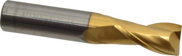 Hertel - 5/8", 1-1/4" LOC, 5/8" Shank Diam, 3-1/2" OAL, 2 Flute, Solid Carbide Square End Mill - Single End, TiN Finish, Spiral Flute, 30° Helix, Centercutting, Right Hand Cut - Eagle Tool & Supply