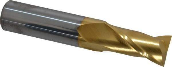 Hertel - 3/4", 1-1/2" LOC, 3/4" Shank Diam, 4" OAL, 2 Flute, Solid Carbide Square End Mill - Single End, TiN Finish, Spiral Flute, 30° Helix, Centercutting, Right Hand Cut - Eagle Tool & Supply