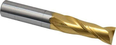 Hertel - 3/4", 2-1/4" LOC, 3/4" Shank Diam, 5" OAL, 2 Flute, Solid Carbide Square End Mill - Single End, TiN Finish, Spiral Flute, 30° Helix, Centercutting, Right Hand Cut - Eagle Tool & Supply