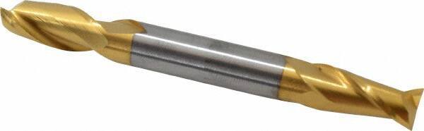 Hertel - 3/8", 3/4" LOC, 3/8" Shank Diam, 3-1/2" OAL, 2 Flute, Solid Carbide Square End Mill - Double End, TiN Finish, 30° Helix, Centercutting - Eagle Tool & Supply