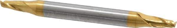 Hertel - 1/8", 1/4" LOC, 1/8" Shank Diam, 1-1/2" OAL, 2 Flute, Solid Carbide Square End Mill - Double End, TiN Finish, 30° Helix, Centercutting - Eagle Tool & Supply