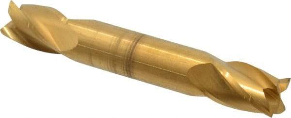 Hertel - 3/8", 9/16" LOC, 3/8" Shank Diam, 2-1/2" OAL, 4 Flute, Solid Carbide Square End Mill - Double End, TiN Finish, 30° Helix, Centercutting, Right Hand Cut - Eagle Tool & Supply