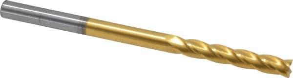 Hertel - 1/4" Diam, 1-1/2" LOC, 2 Flute Solid Carbide Ball End Mill - TiN Finish, Single End, 4" OAL, 1/4" Shank Diam - Eagle Tool & Supply