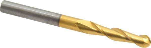 Hertel - 1/4" Diam, 1-1/8" LOC, 2 Flute Solid Carbide Ball End Mill - TiN Finish, Single End, 3" OAL, 1/4" Shank Diam - Eagle Tool & Supply