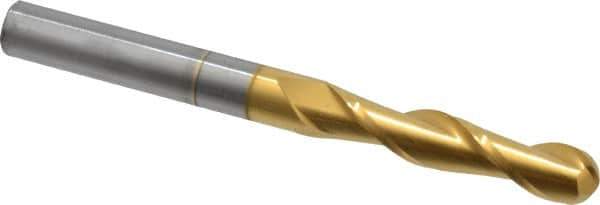 Hertel - 3/8" Diam, 1-3/4" LOC, 2 Flute Solid Carbide Ball End Mill - TiN Finish, Single End, 4" OAL, 3/8" Shank Diam - Eagle Tool & Supply