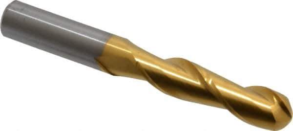 Hertel - 1/2" Diam, 2" LOC, 2 Flute Solid Carbide Ball End Mill - TiN Finish, Single End, 4" OAL, 1/2" Shank Diam - Eagle Tool & Supply
