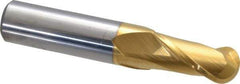 Hertel - 5/8" Diam, 1-1/4" LOC, 2 Flute Solid Carbide Ball End Mill - TiN Finish, Single End, 3-1/2" OAL, 5/8" Shank Diam - Eagle Tool & Supply