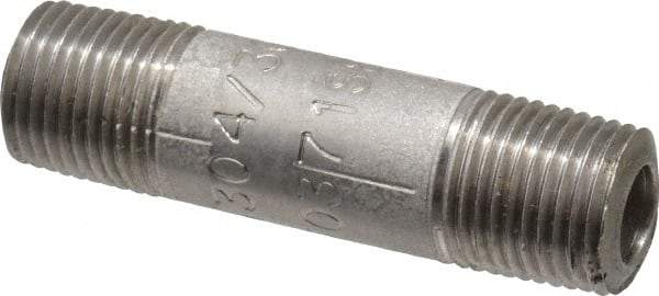 Merit Brass - Schedule 80, 1/8" Pipe x 1-1/2" Long, Grade 304/304L Stainless Steel Pipe Nipple - Seamless & Threaded - Eagle Tool & Supply