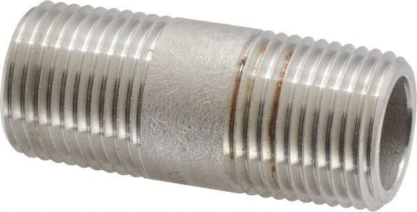 Merit Brass - Schedule 80, 1/2" Pipe x 2" Long, Grade 304/304L Stainless Steel Pipe Nipple - Seamless & Threaded - Eagle Tool & Supply