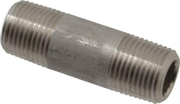 Merit Brass - Schedule 80, 1/2" Pipe x 2-1/2" Long, Grade 304/304L Stainless Steel Pipe Nipple - Seamless & Threaded - Eagle Tool & Supply
