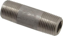 Merit Brass - Schedule 80, 1/2" Pipe x 2-1/2" Long, Grade 304/304L Stainless Steel Pipe Nipple - Seamless & Threaded - Eagle Tool & Supply