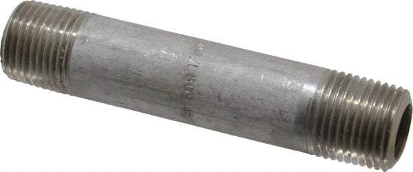 Merit Brass - Schedule 80, 1/2" Pipe x 4" Long, Grade 304/304L Stainless Steel Pipe Nipple - Seamless & Threaded - Eagle Tool & Supply