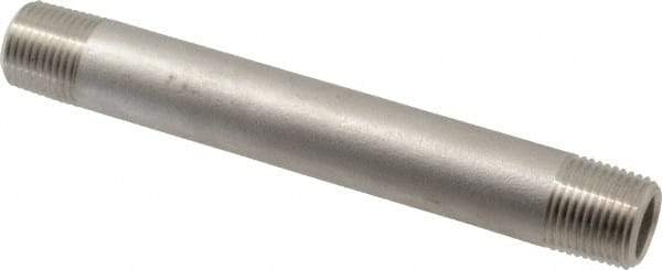 Merit Brass - Schedule 80, 1/2" Pipe x 6" Long, Grade 304/304L Stainless Steel Pipe Nipple - Seamless & Threaded - Eagle Tool & Supply