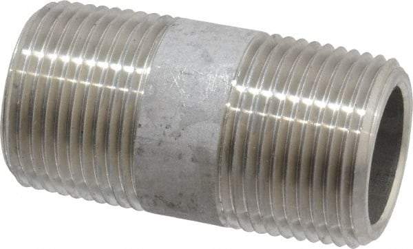 Merit Brass - Schedule 80, 3/4" Pipe x 2" Long, Grade 304/304L Stainless Steel Pipe Nipple - Seamless & Threaded - Eagle Tool & Supply