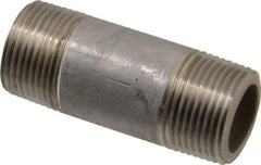 Merit Brass - Schedule 80, 3/4" Pipe x 2-1/2" Long, Grade 304/304L Stainless Steel Pipe Nipple - Seamless & Threaded - Eagle Tool & Supply