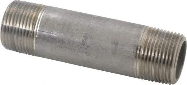 Merit Brass - Schedule 80, 1" Pipe x 4-1/2" Long, Grade 304/304L Stainless Steel Pipe Nipple - Seamless & Threaded - Eagle Tool & Supply