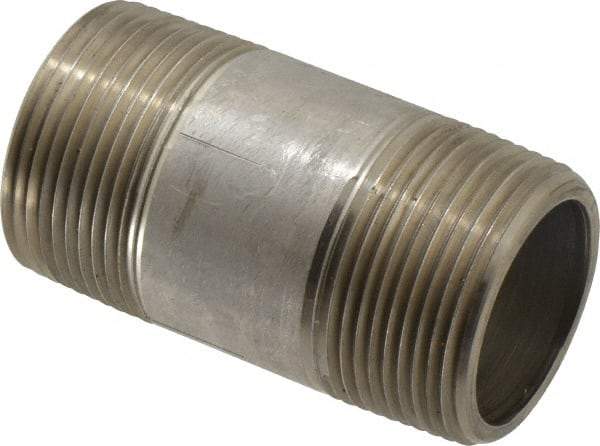 Merit Brass - Schedule 80, 1-1/4" Pipe x 3" Long, Grade 304/304L Stainless Steel Pipe Nipple - Seamless & Threaded - Eagle Tool & Supply