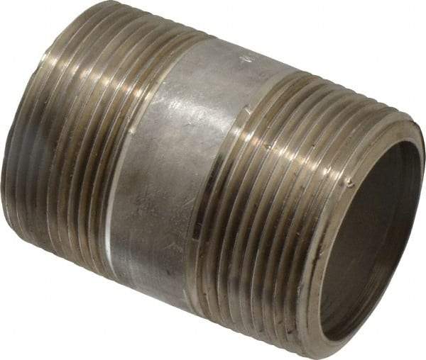 Merit Brass - Schedule 80, 1-1/2" Pipe x 2-1/2" Long, Grade 304/304L Stainless Steel Pipe Nipple - Seamless & Threaded - Eagle Tool & Supply