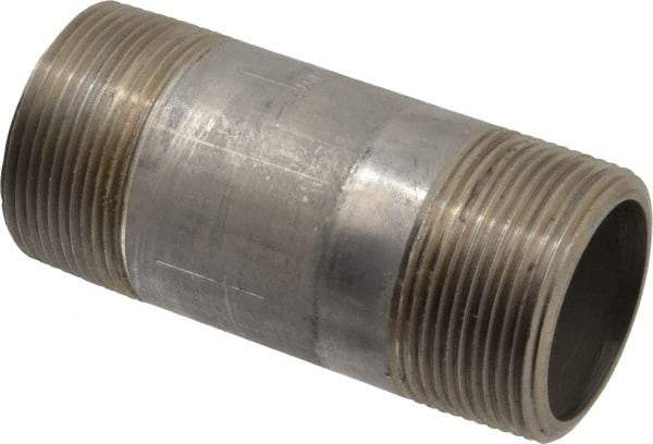 Merit Brass - Schedule 80, 1-1/2" Pipe x 4" Long, Grade 304/304L Stainless Steel Pipe Nipple - Seamless & Threaded - Eagle Tool & Supply