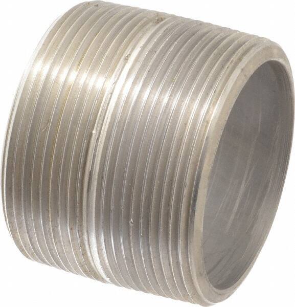 Merit Brass - Schedule 80, 3" Pipe x 2-5/8" Long, Grade 304/304L Stainless Steel Pipe Nipple - Seamless & Threaded - Eagle Tool & Supply