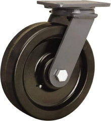 Hamilton - 8" Diam x 2-1/2" Wide x 10-1/4" OAH Top Plate Mount Swivel Caster - Phenolic, 2,000 Lb Capacity, Straight Roller Bearing, 4-1/2 x 6-1/2" Plate - Eagle Tool & Supply