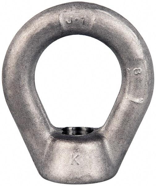 Gibraltar - 5,000 Lb Capacity, 5/8-11 Thread, Stainless Steel Lifting Eye Nut - Grade 304, 3" High, 1-1/2" Inside & 2-1/2" Outside Eye Diam, 1-3/8" Bell/Base Width - Eagle Tool & Supply