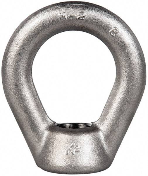 Gibraltar - 5,000 Lb Capacity, 3/4-10 Thread, Stainless Steel Lifting Eye Nut - Grade 304, 3" High, 1-1/2" Inside & 2-1/2" Outside Eye Diam, 1-3/8" Bell/Base Width - Eagle Tool & Supply