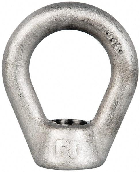 Gibraltar - 5,000 Lb Capacity, 3/4-10 Thread, Stainless Steel Lifting Eye Nut - Grade 316, 3" High, 1-1/2" Inside & 2-1/2" Outside Eye Diam, 1-3/8" Bell/Base Width - Eagle Tool & Supply