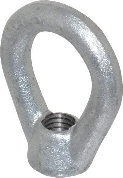 Gibraltar - 2,700 Lb Capacity, 1/2-13 Thread, Galvanized Finsih, Carbon Steel Heavy Duty Lifting Eye Nut - Grade C-1030, 2-1/2" High, 1-1/4" Inside & 2" Outside Eye Diam, 7/8" Bell/Base Width - Eagle Tool & Supply