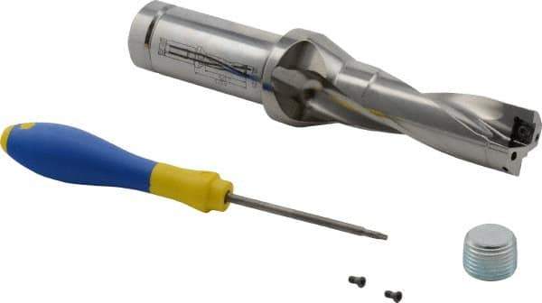 Iscar - 3.38" Max Drill Depth, 3xD, 1-1/8" Diam, Indexable Insert Drill - 1-1/4" Shank Diam, Straight Shank - Eagle Tool & Supply