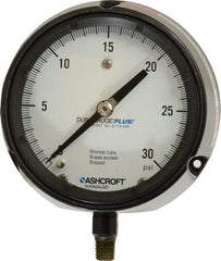 Ashcroft - 4-1/2" Dial, 1/4 Thread, 0-30 Scale Range, Pressure Gauge - Lower Connection, Rear Flange Connection Mount, Accurate to 0.5% of Scale - Eagle Tool & Supply