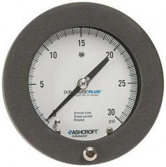 Ashcroft - 4-1/2" Dial, 1/4 Thread, 0-30 Scale Range, Pressure Gauge - Center Back Connection Mount, Accurate to 0.5% of Scale - Eagle Tool & Supply