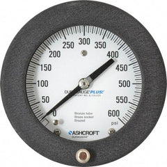 Ashcroft - 4-1/2" Dial, 1/4 Thread, 0-600 Scale Range, Pressure Gauge - Center Back Connection Mount, Accurate to 0.5% of Scale - Eagle Tool & Supply