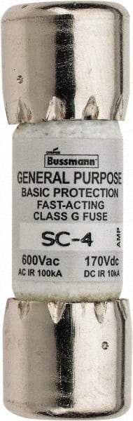 Cooper Bussmann - 170 VDC, 600 VAC, 4 Amp, Time Delay Size Rejecting/NonRejecting Fuse - Fuse Holder Mount, 1-5/16" OAL, 10 at DC, 100 at AC (RMS) kA Rating, 13/32" Diam - Eagle Tool & Supply